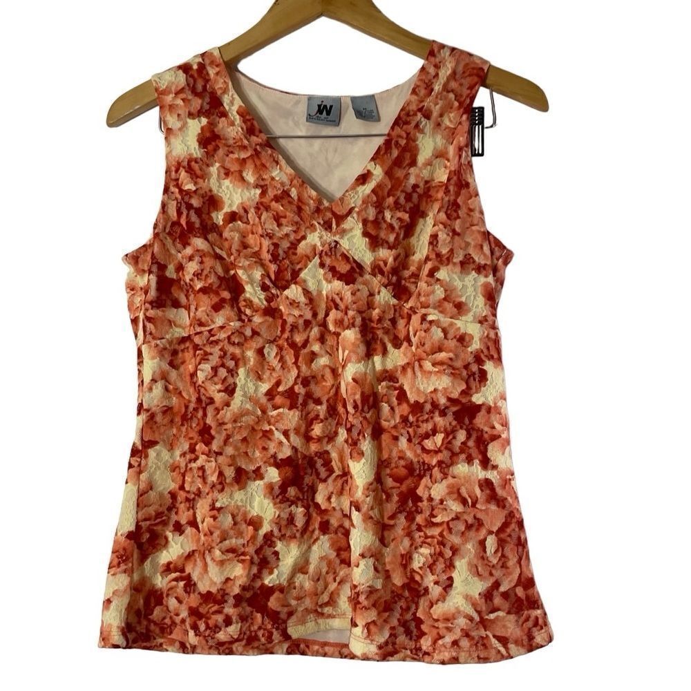 JW Junction West Coral Floral Lace Sleeveless Tank Blouse Size Medium